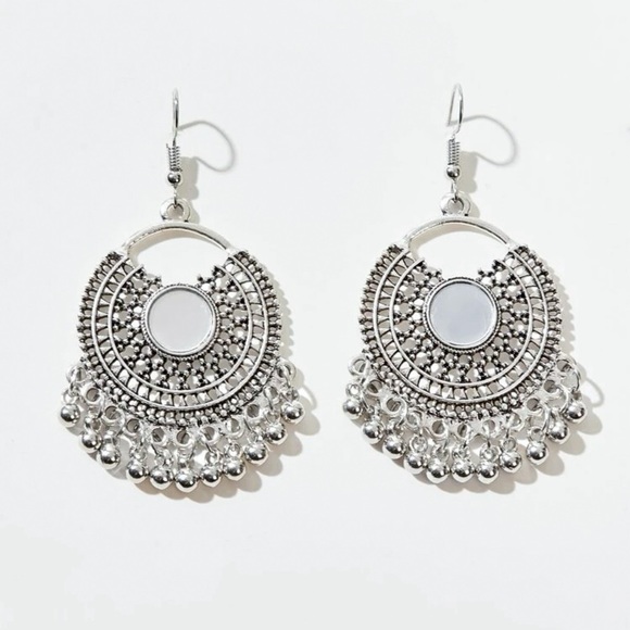 Any 3/$25! Silver Boho Mirrored Fringe Drop Earrings - Picture 2 of 7